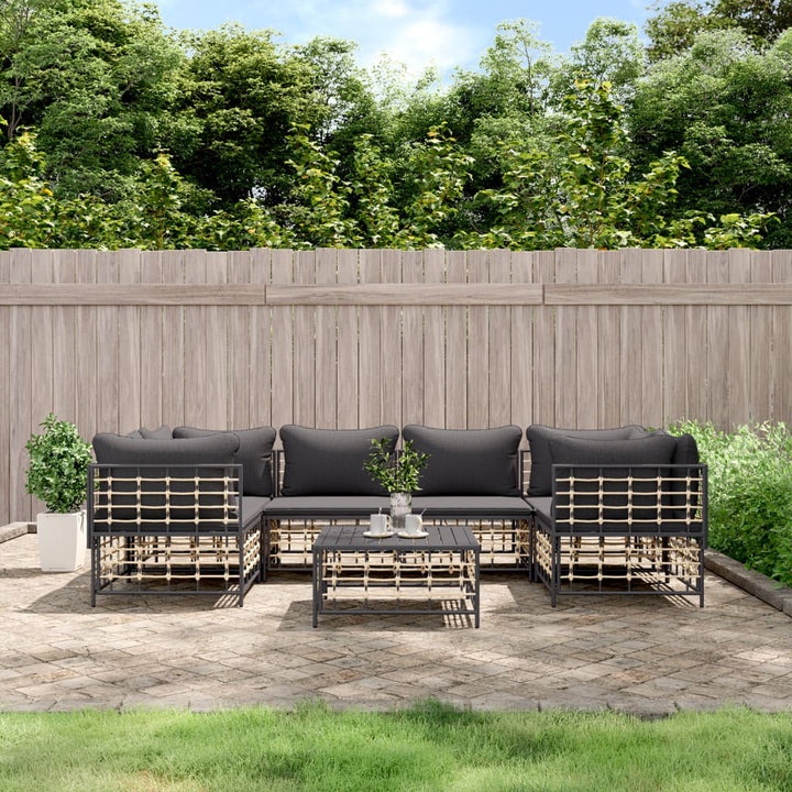 9-Tlg. Garten-Lounge-Set Mit Kissen Anthrazit Poly Rattan