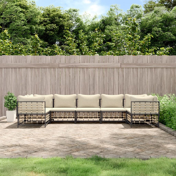 9-Tlg. Garten-Lounge-Set Mit Kissen Anthrazit Poly Rattan