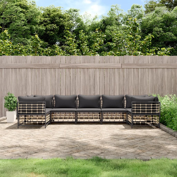 9-Tlg. Garten-Lounge-Set Mit Kissen Anthrazit Poly Rattan