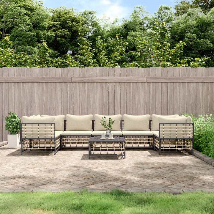 9-Tlg. Garten-Lounge-Set Mit Kissen Anthrazit Poly Rattan