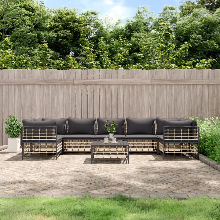 9-Tlg. Garten-Lounge-Set Mit Kissen Anthrazit Poly Rattan