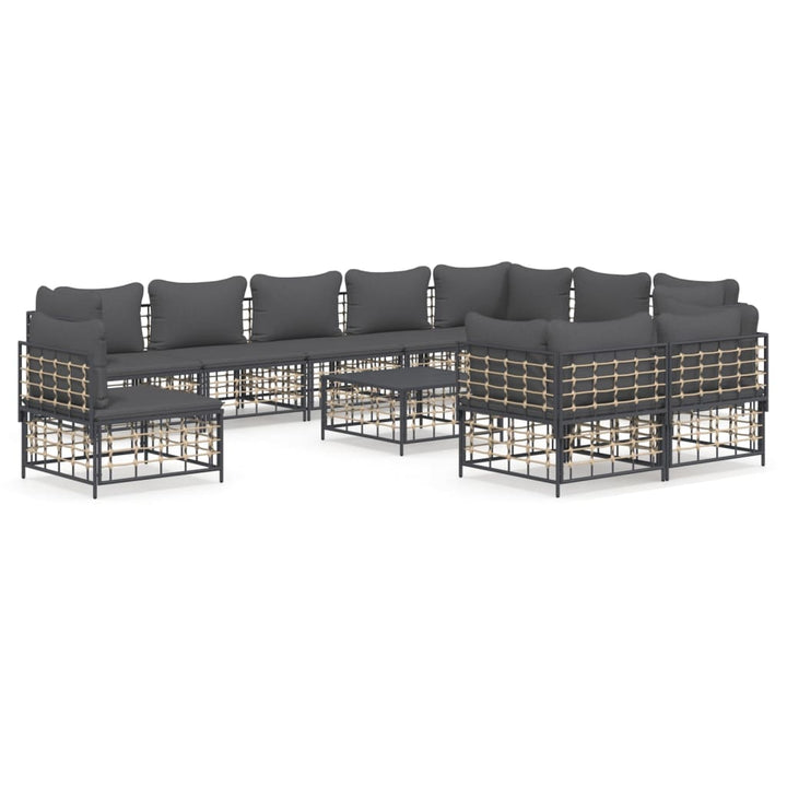 11-Tlg. Garten-Lounge-Set Mit Kissen Anthrazit Poly Rattan