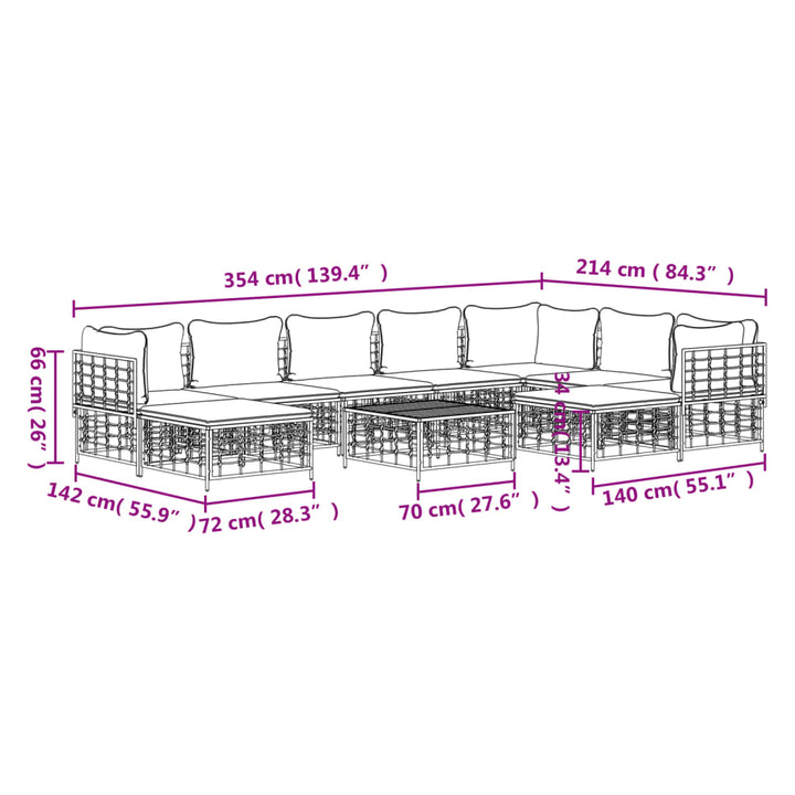 10-Tlg. Garten-Lounge-Set Mit Kissen Anthrazit Poly Rattan