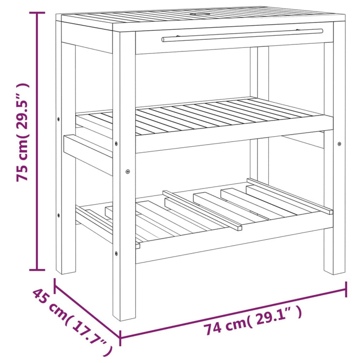 Waschtisch Mit 2 Ablagen 74X45X75 Cm Massivholz