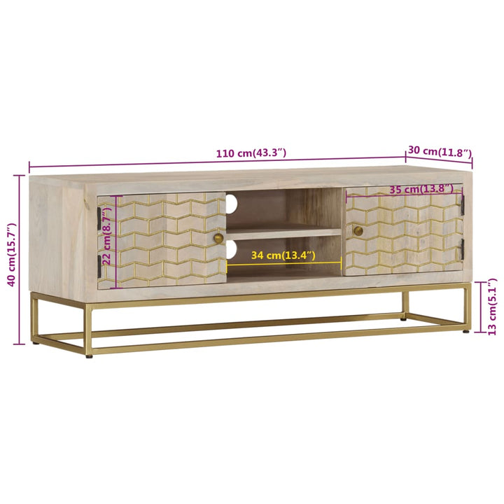 Tv-Schrank 110X30X40 Cm Gebleichtes Massivholz Mango Blau