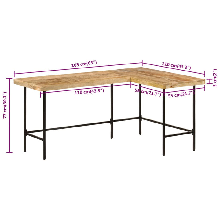 Schreibtisch 165X110X77 Cm Massivholz Mango Und Eisen Natur