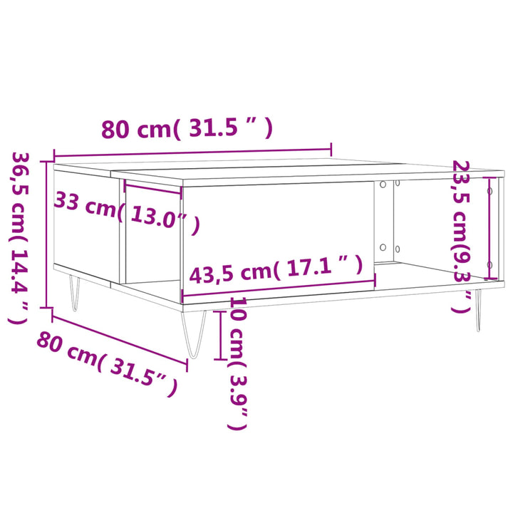 Couchtisch Braun Eichen-Optik 80X80X36,5 Cm Holzwerkstoff