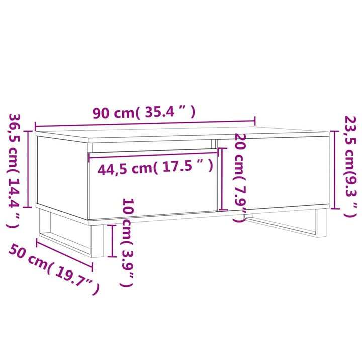 Couchtisch Braun Eichen-Optik 90X50X36,5 Cm Holzwerkstoff