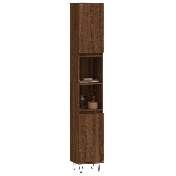 Badschrank Braun Eichen-Optik 30X30X190 Cm Holzwerkstoff