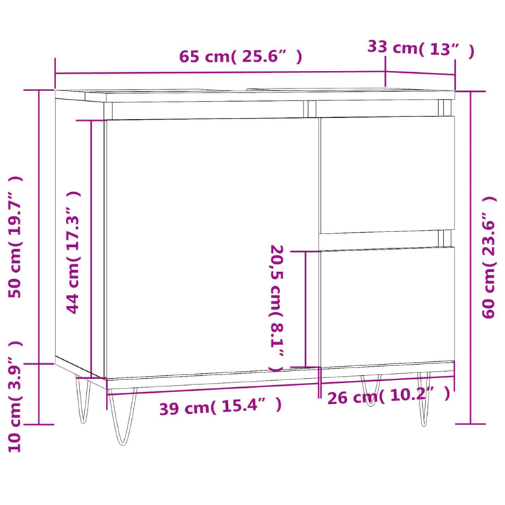 Badschrank Braun Eichen-Optik 65X33X60 Cm Holzwerkstoff