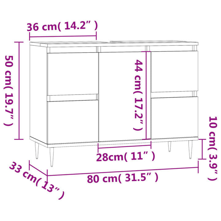 Badschrank Braun Eichen-Optik 80X33X60 Cm Holzwerkstoff