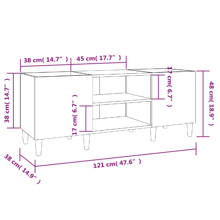 Plattenschrank Hochglanz-Weiß 121X38X48 Cm Holzwerkstoff