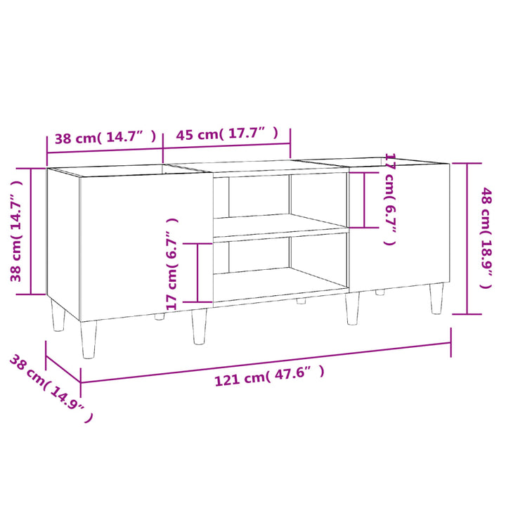 Plattenschrank Grau Sonoma 121X38X48 Cm Holzwerkstoff Dunkelbraun