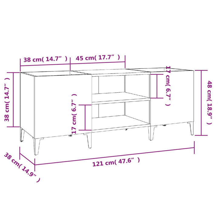 Plattenschrank Weiß 121X38X48 Cm Holzwerkstoff Hochglanz-Weiß