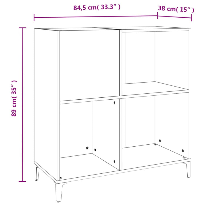 Plattenschrank Weiß 84,5X38X89 Cm Holzwerkstoff Grau