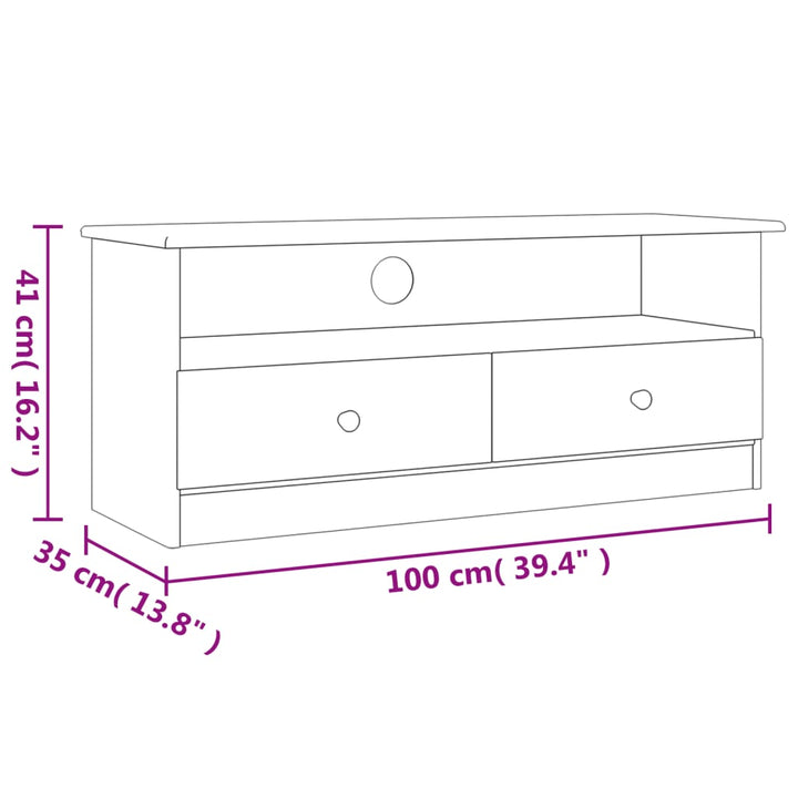 Tv-Schrank Mit Schubladen Alta 100X35X41 Cm Massivholz Kiefer