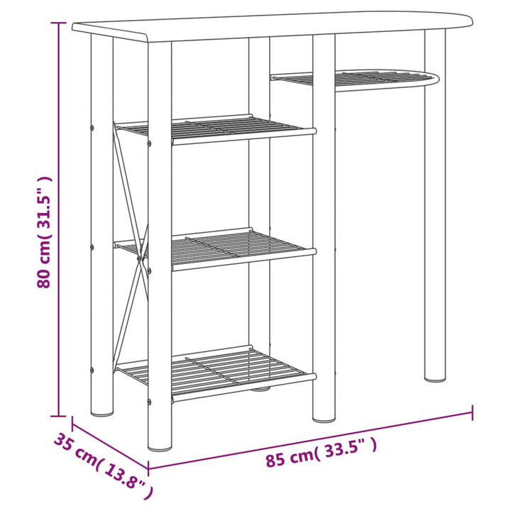 3-Tlg. Bar-Set Grau Und Braun Holzwerkstoff Und Eisen