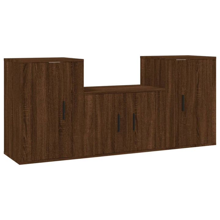 3-Tlg. Tv-Schrank-Set Braun Eichen-Optik Holzwerkstoff