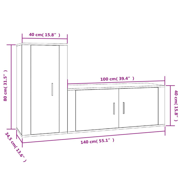 2-Tlg. Tv-Schrank-Set Holzwerkstoff