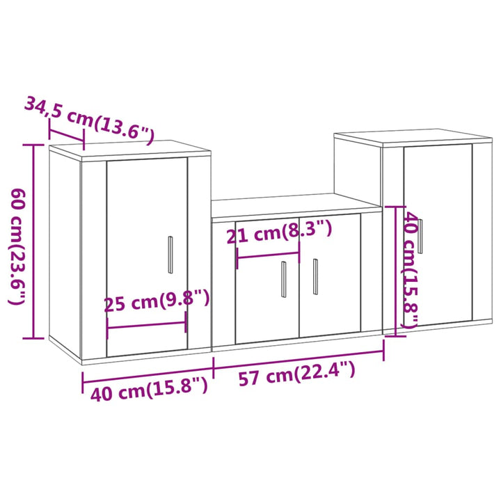 3-Tlg. Tv-Schrank-Set Holzwerkstoff