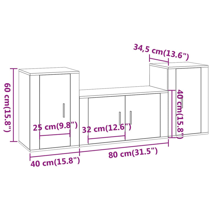 3-Tlg. Tv-Schrank-Set Holzwerkstoff