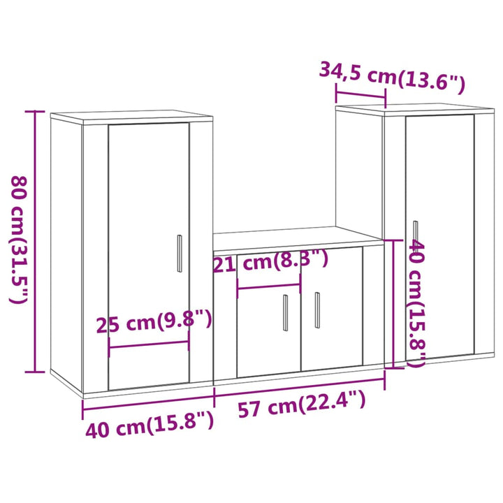 3-Tlg. Tv-Schrank-Set Holzwerkstoff