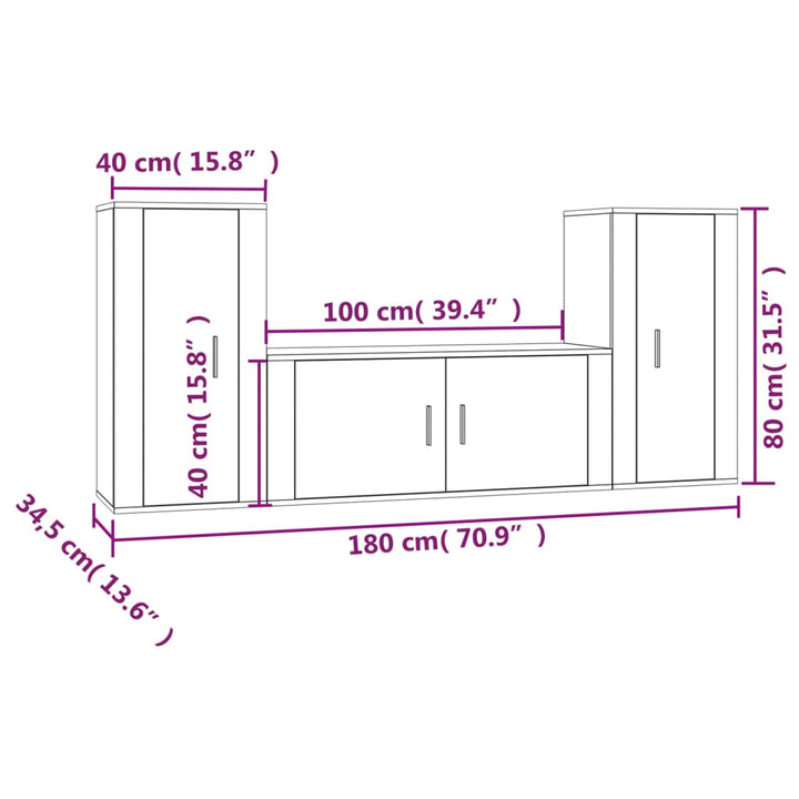 3-Tlg. Tv-Schrank-Set Holzwerkstoff