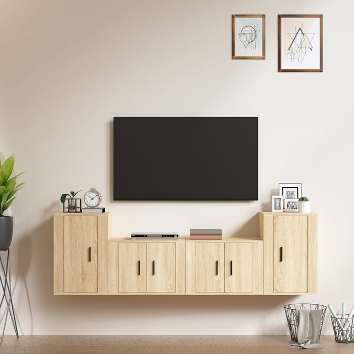 4-Tlg. Tv-Schrank-Set Braun Eichen-Optik Holzwerkstoff