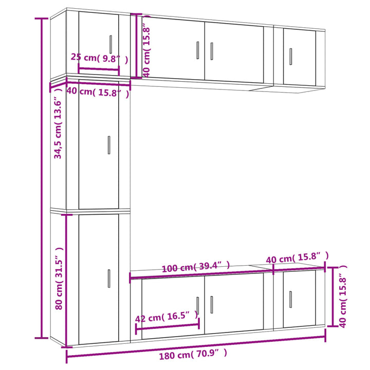 7-Tlg. Tv-Schrank-Set Holzwerkstoff