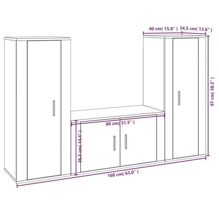 3-Tlg. Tv-Schrank-Set Holzwerkstoff