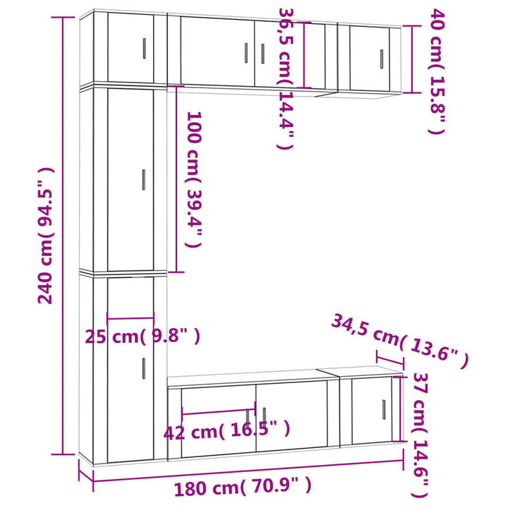 7-Tlg. Tv-Schrank-Set Holzwerkstoff