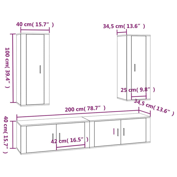 4-Tlg. Tv-Schrank-Set Holzwerkstoff