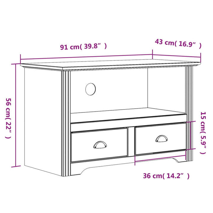 Tv-Schrank Mit 2 Schubladen Bodo 91,5X44,5X56 Massivholz Kiefer