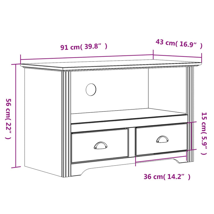 Tv-Schrank Mit 2 Schubladen Bodo 91,5X44,5X56 Cm Kiefernholz