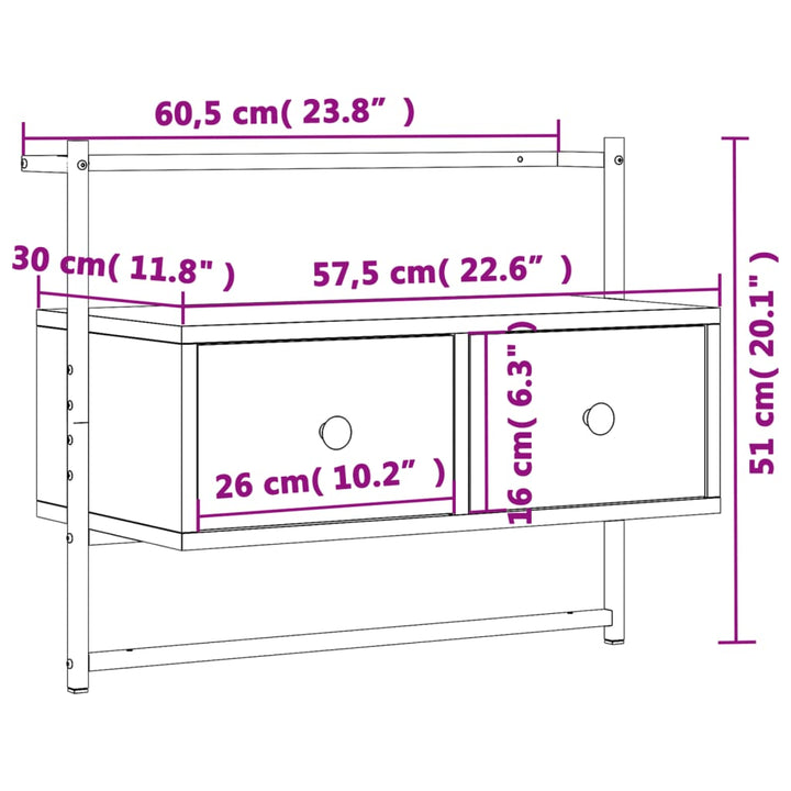 Tv-Wandschrank 60,5X30X51 Cm Holzwerkstoff