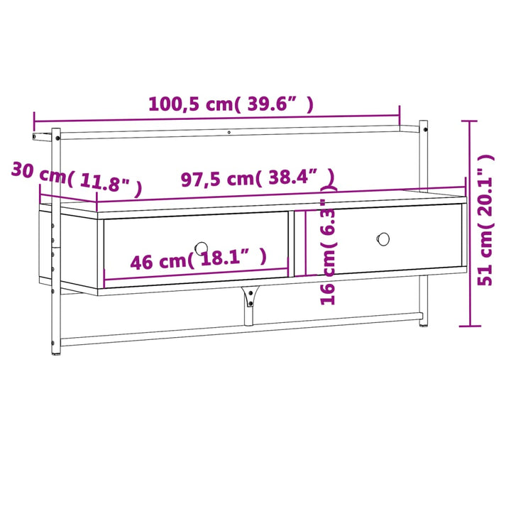 Tv-Wandschrank Braun Eiche 100,5X30X51 Cm Holzwerkstoff