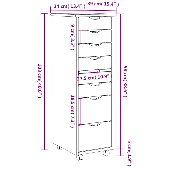 Rollschrank Mit Schubladen Moss Massivholz Kiefer