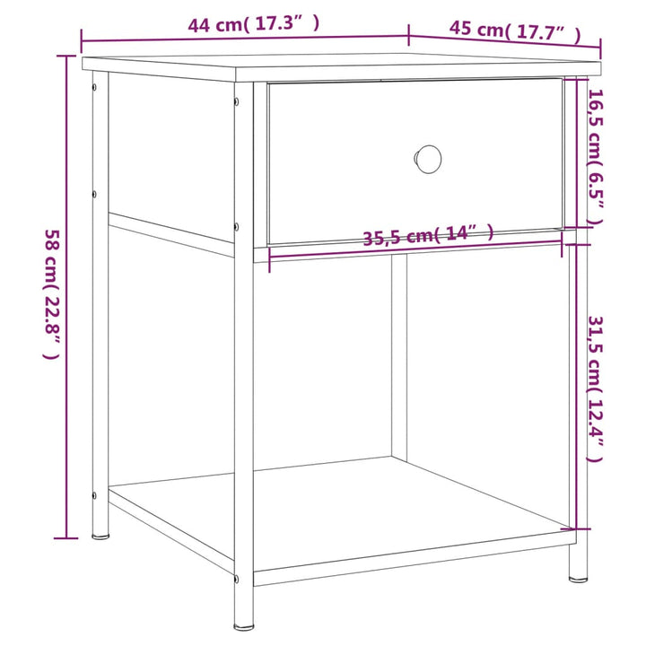 Nachttisch Braun Eichen-Optik 44X45X58 Cm Holzwerkstoff