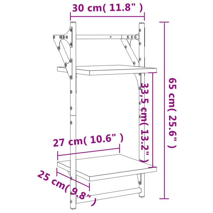 Wandregale Mit 2 Ablagen & Stangen 2 Stk 30X25X65Cm Grau Sonoma