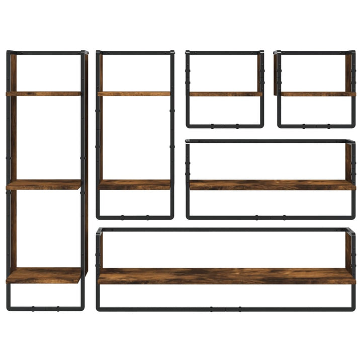 6-Tlg. Wandregal-Set Mit Stangen Holzwerkstoff