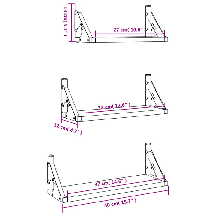 3-Tlg. Wandregal-Set Braun Eichen-Optik Holzwerkstoff