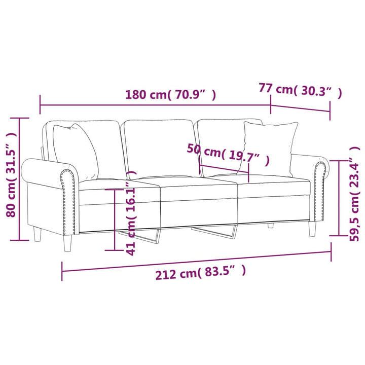 3-Sitzer-Sofa Mit Zierkissen 180 Cm Samt