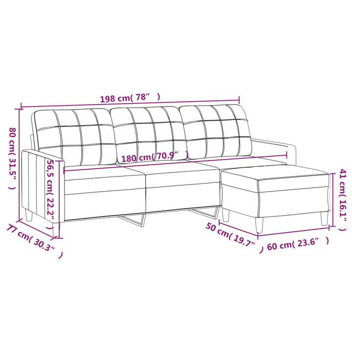 3-Sitzer-Sofa Mit Hocker 180 Cm Stoff