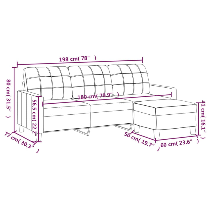 3-Sitzer-Sofa Mit Hocker 180 Cm Kunstleder