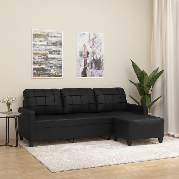 3-Sitzer-Sofa Mit Hocker 180 Cm Kunstleder