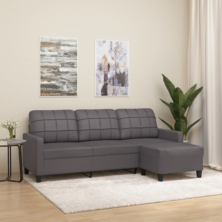 3-Sitzer-Sofa Mit Hocker 180 Cm Kunstleder