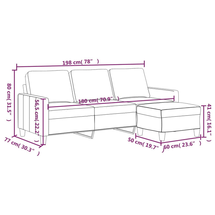 3-Sitzer-Sofa Mit Hocker 180 Cm Kunstleder