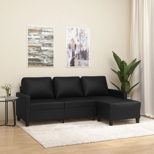 3-Sitzer-Sofa Mit Hocker 180 Cm Kunstleder