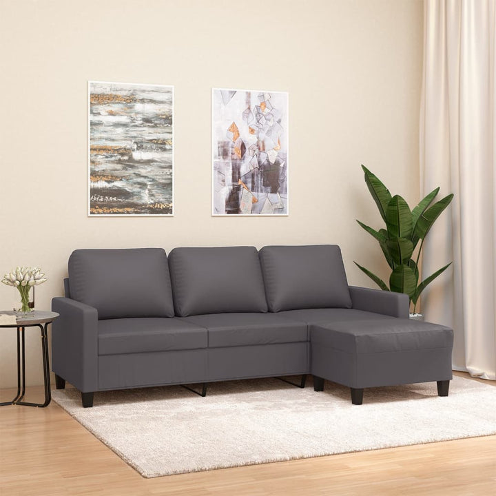 3-Sitzer-Sofa Mit Hocker 180 Cm Kunstleder