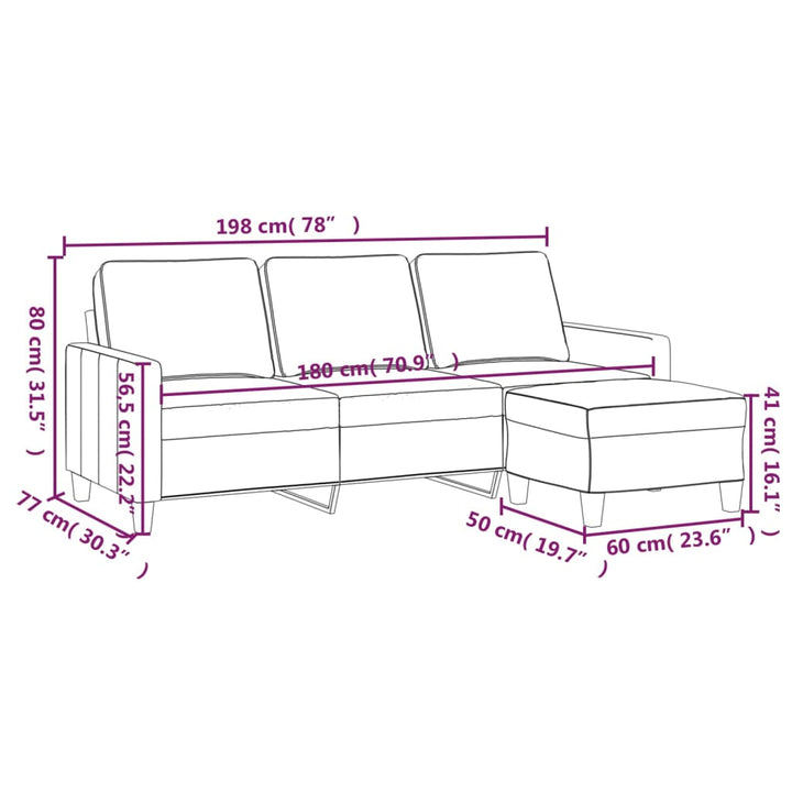 3-Sitzer-Sofa Mit Hocker 180 Cm Stoff